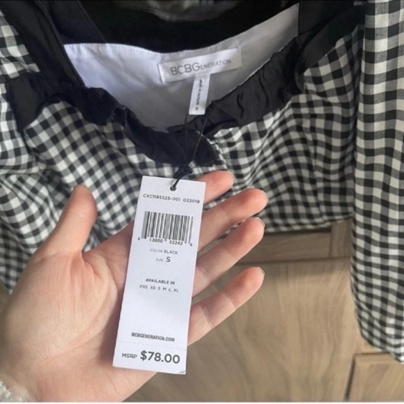 BCBGeneration Crop Top Ruffled Gingham Black White Blouse Top Shirt Sz S NWT $78 - Picture 9 of 13